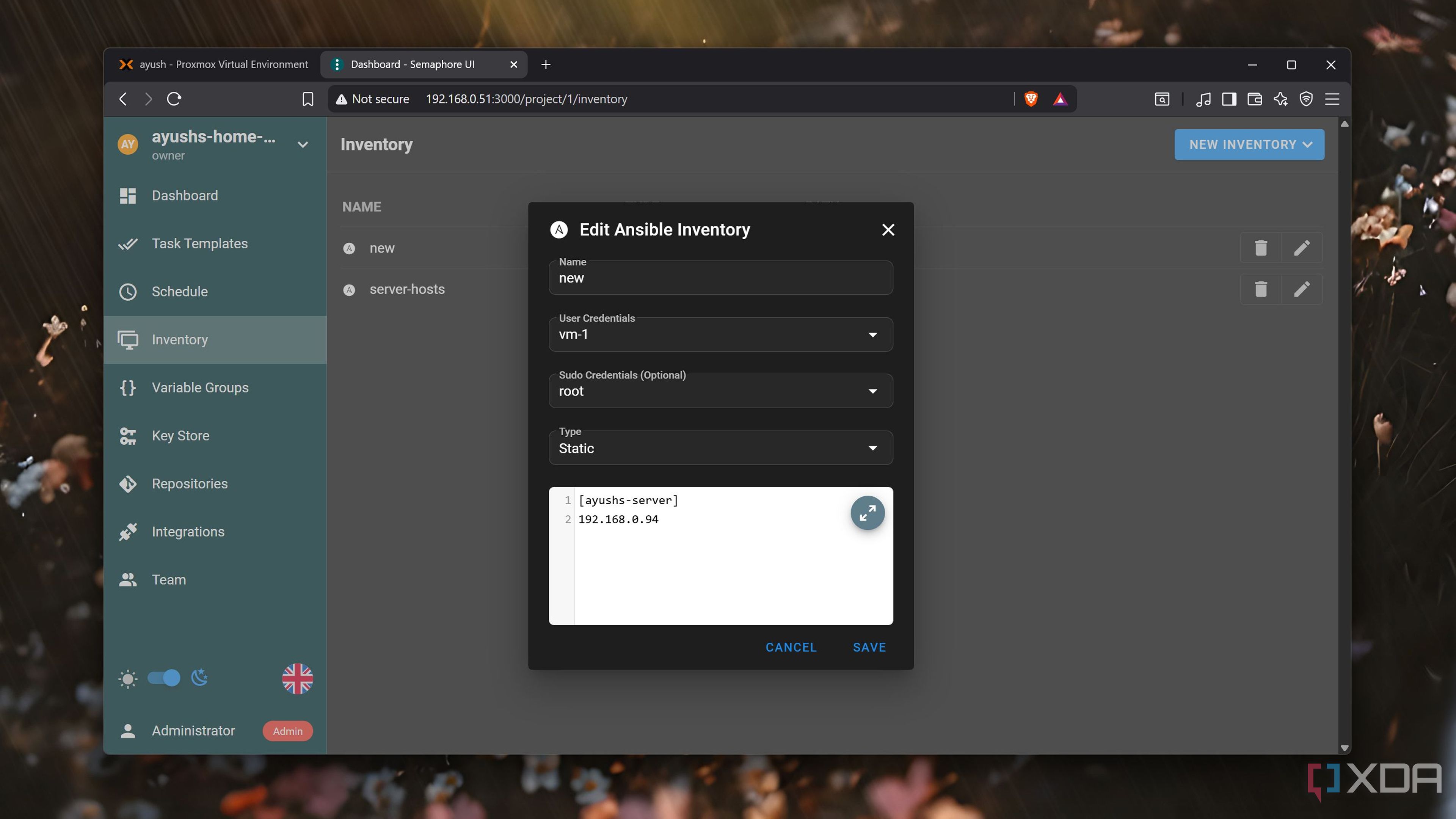The Ansible Inventory in Semaphore