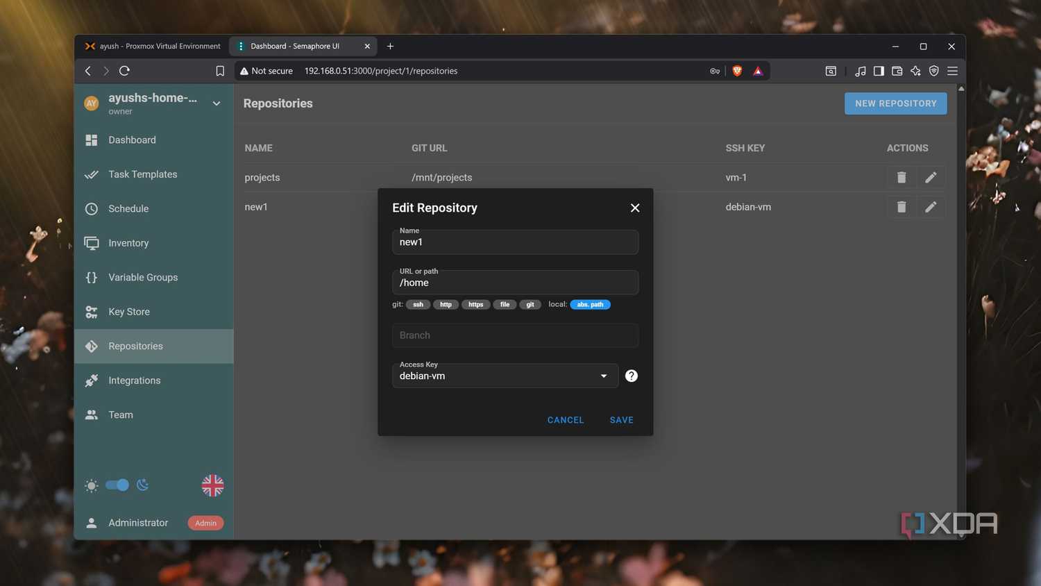 The Ansible Repository in Semaphore