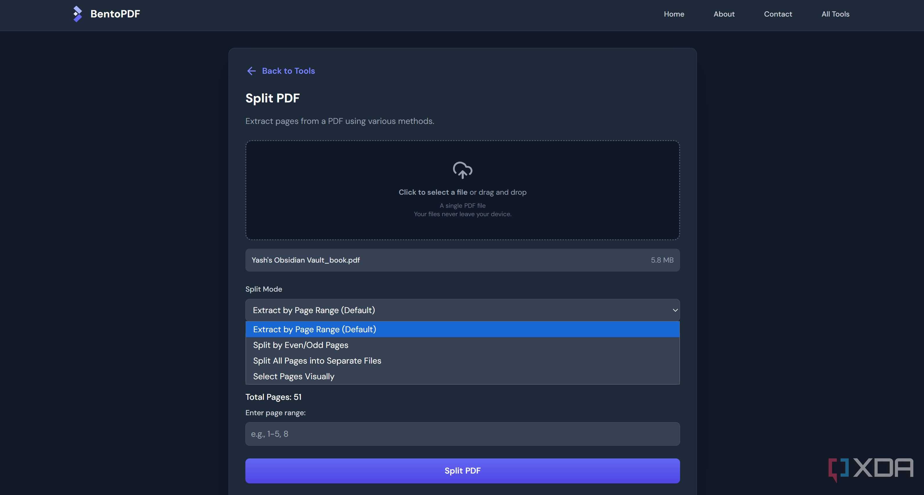 Split PDF in BentoPDF