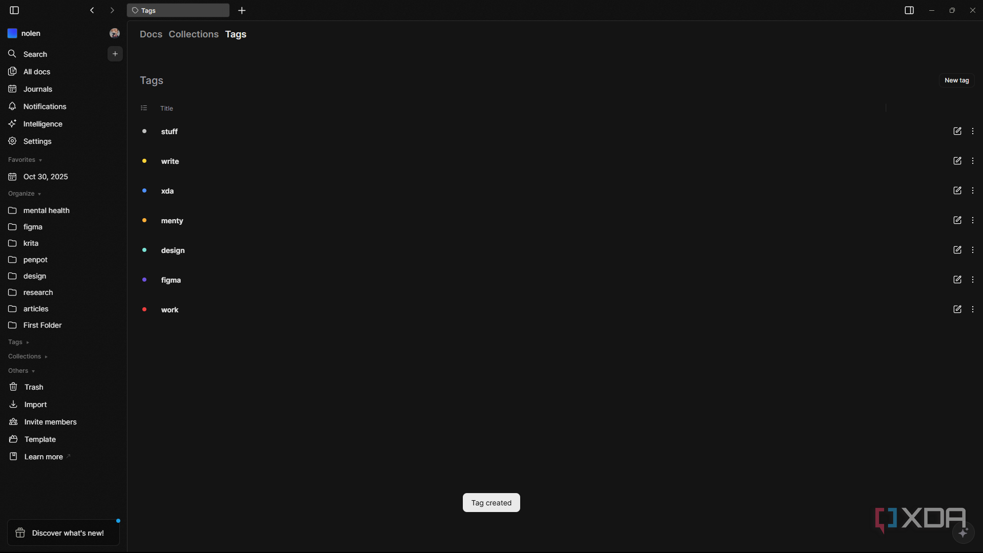 Tags page in AFFiNE