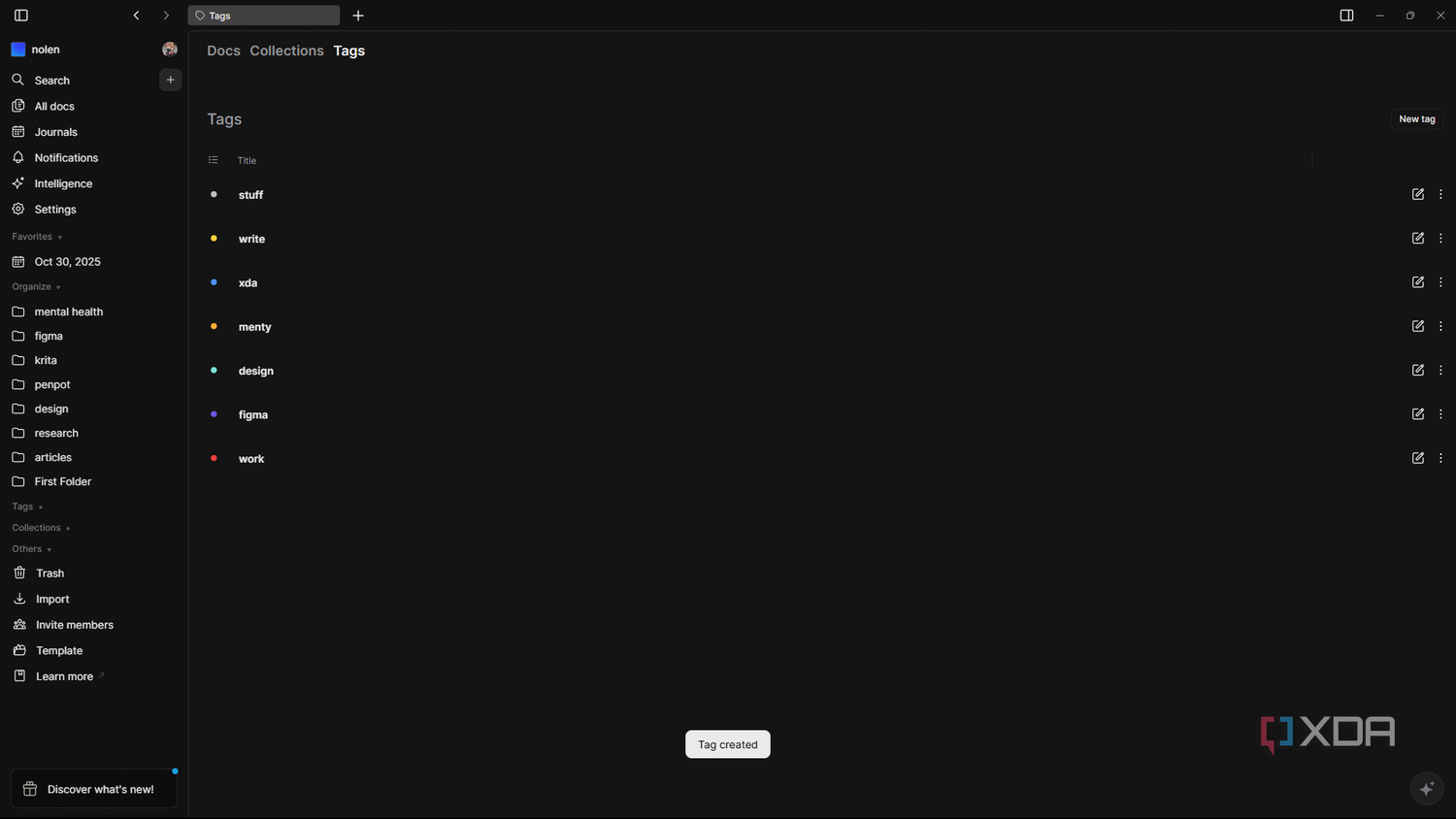 Tags page in AFFiNE