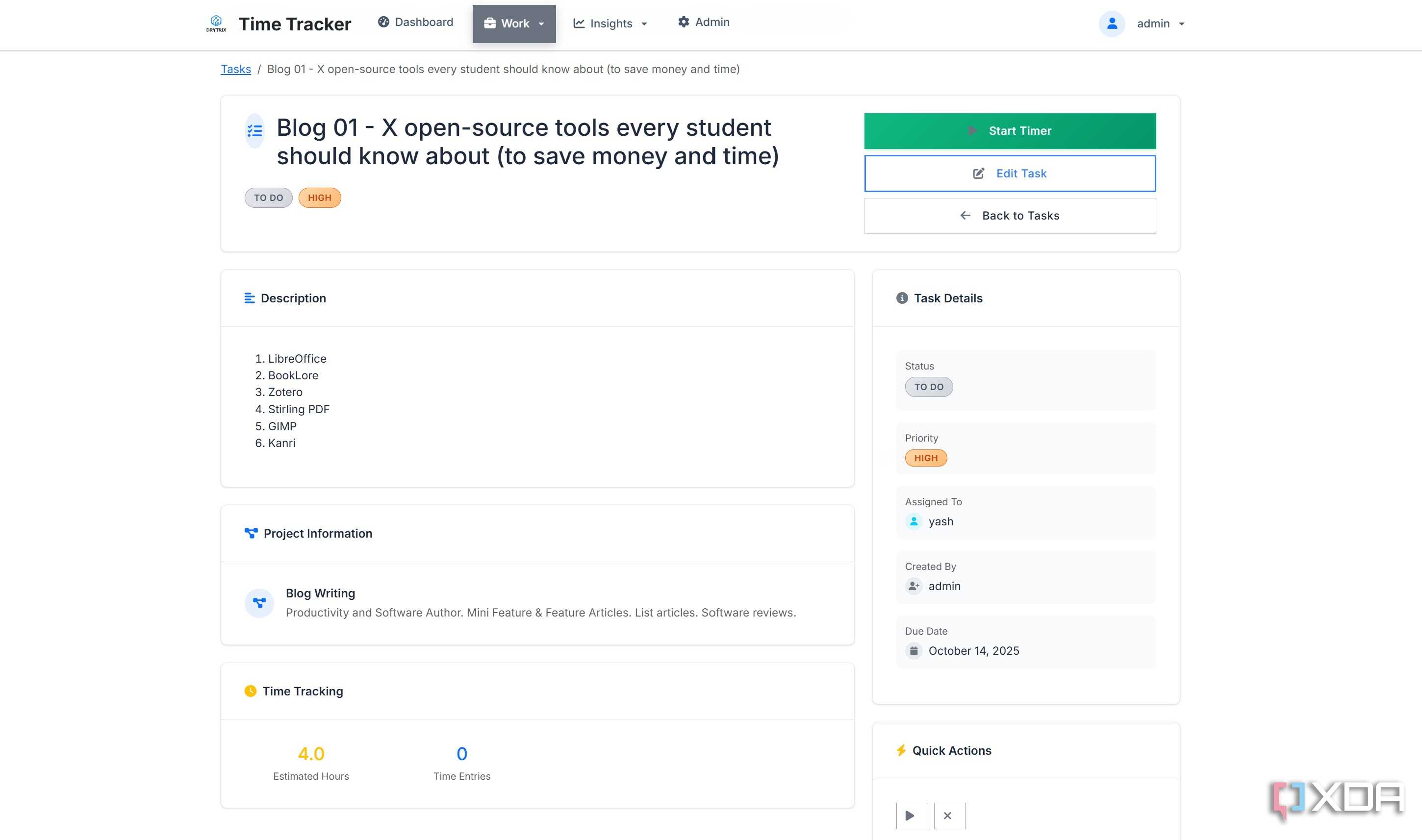 New task added in Time Tracker