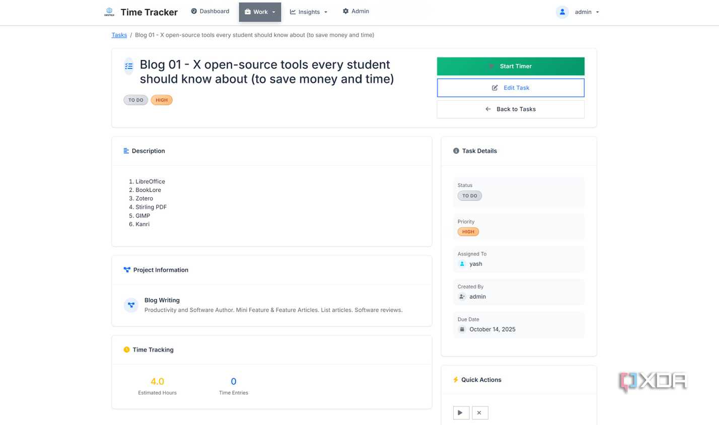 New task added in Time Tracker
