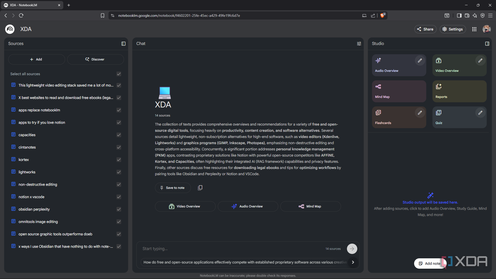 The NotebookLM summary of selected sources