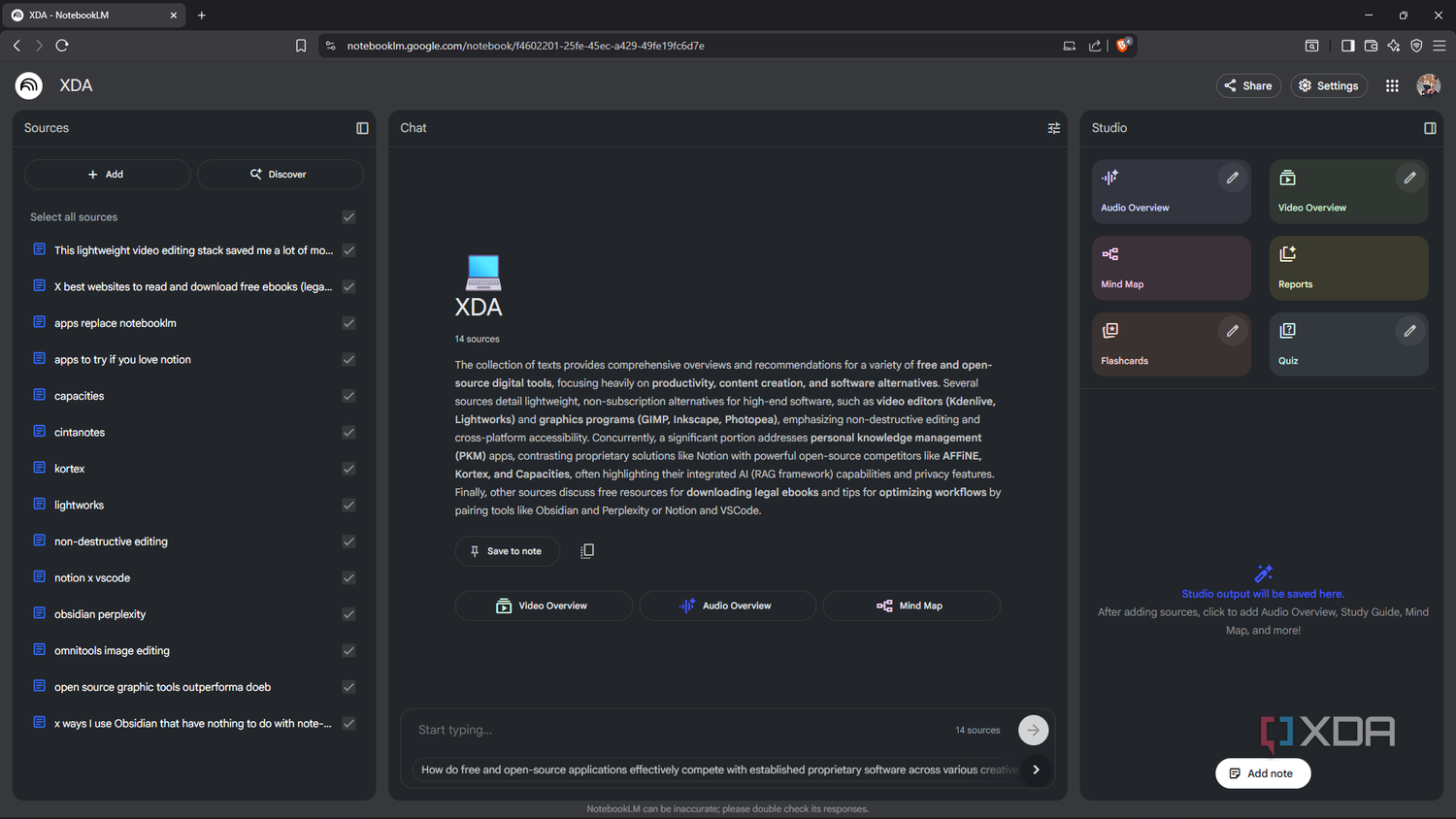 The NotebookLM summary of selected sources