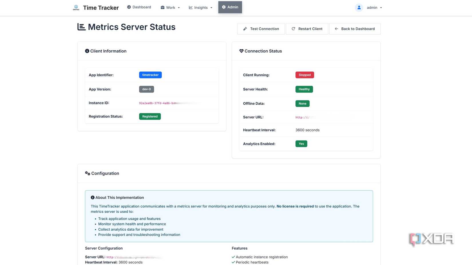 time tracker metrics server status