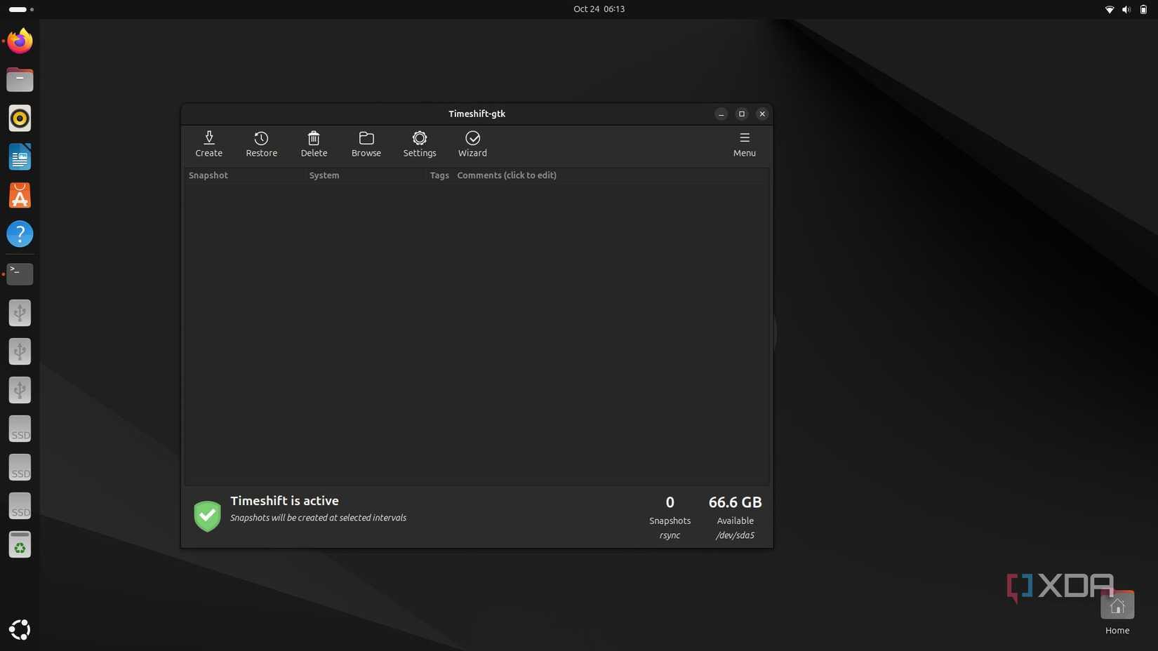 Timeshift activado en Ubuntu 24