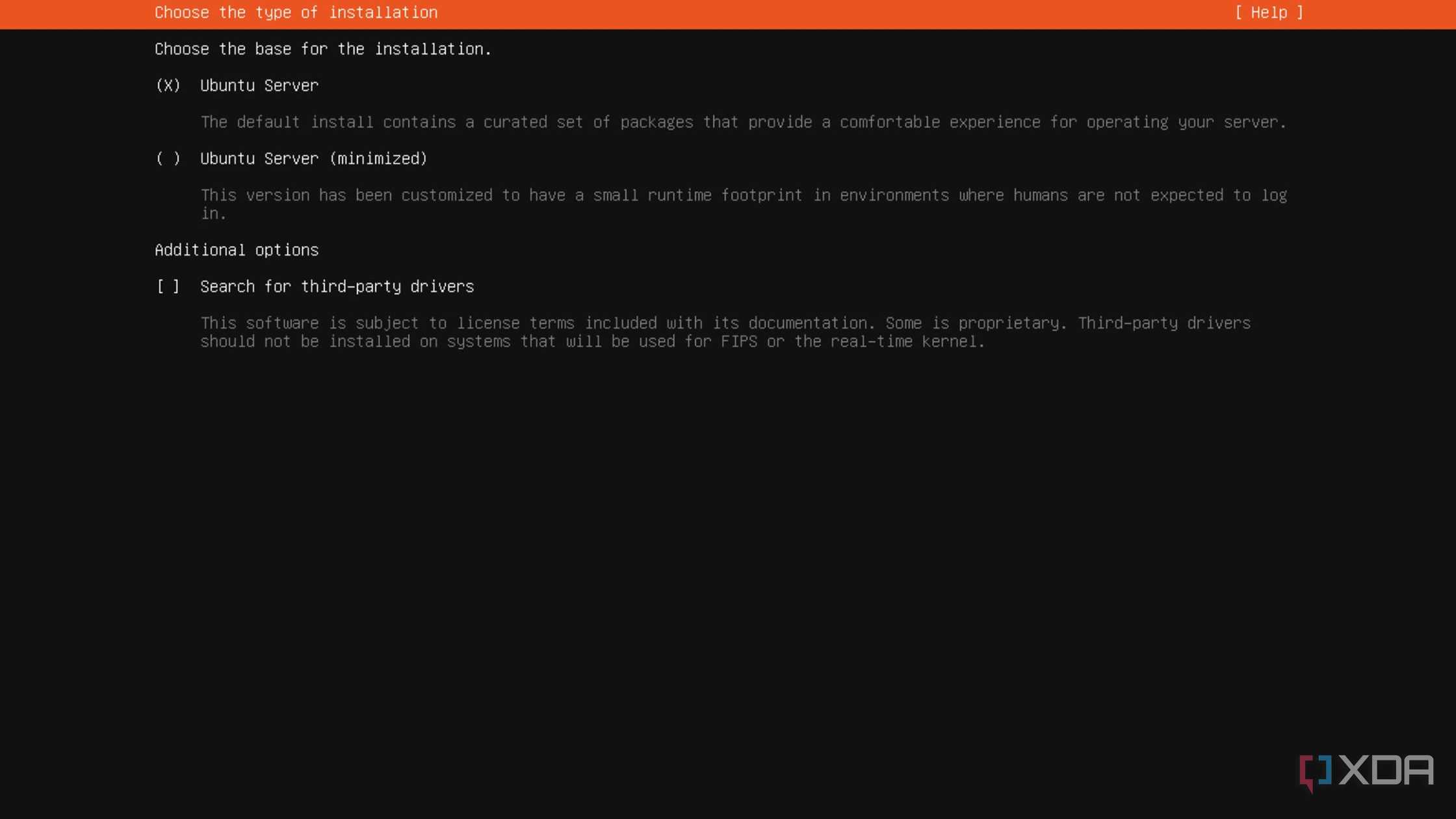Selecting Ubuntu Server in the installation wizard