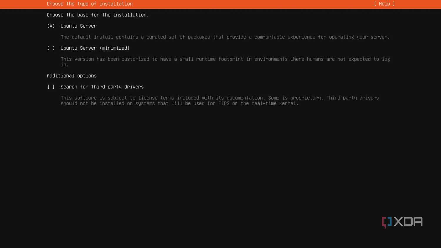 Selecting Ubuntu Server in the installation wizard