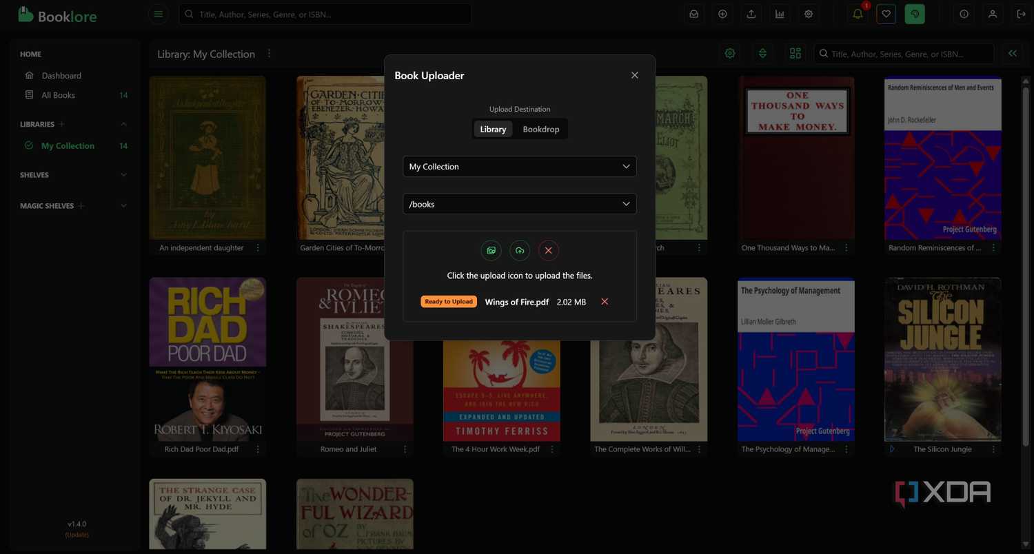 Upload selected book in BookLore