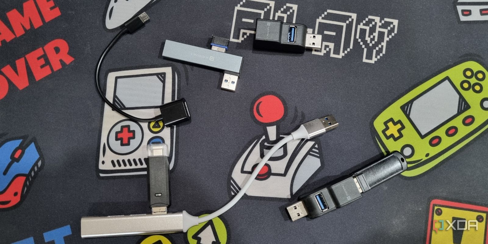 photo of usb hubs on a deskpad