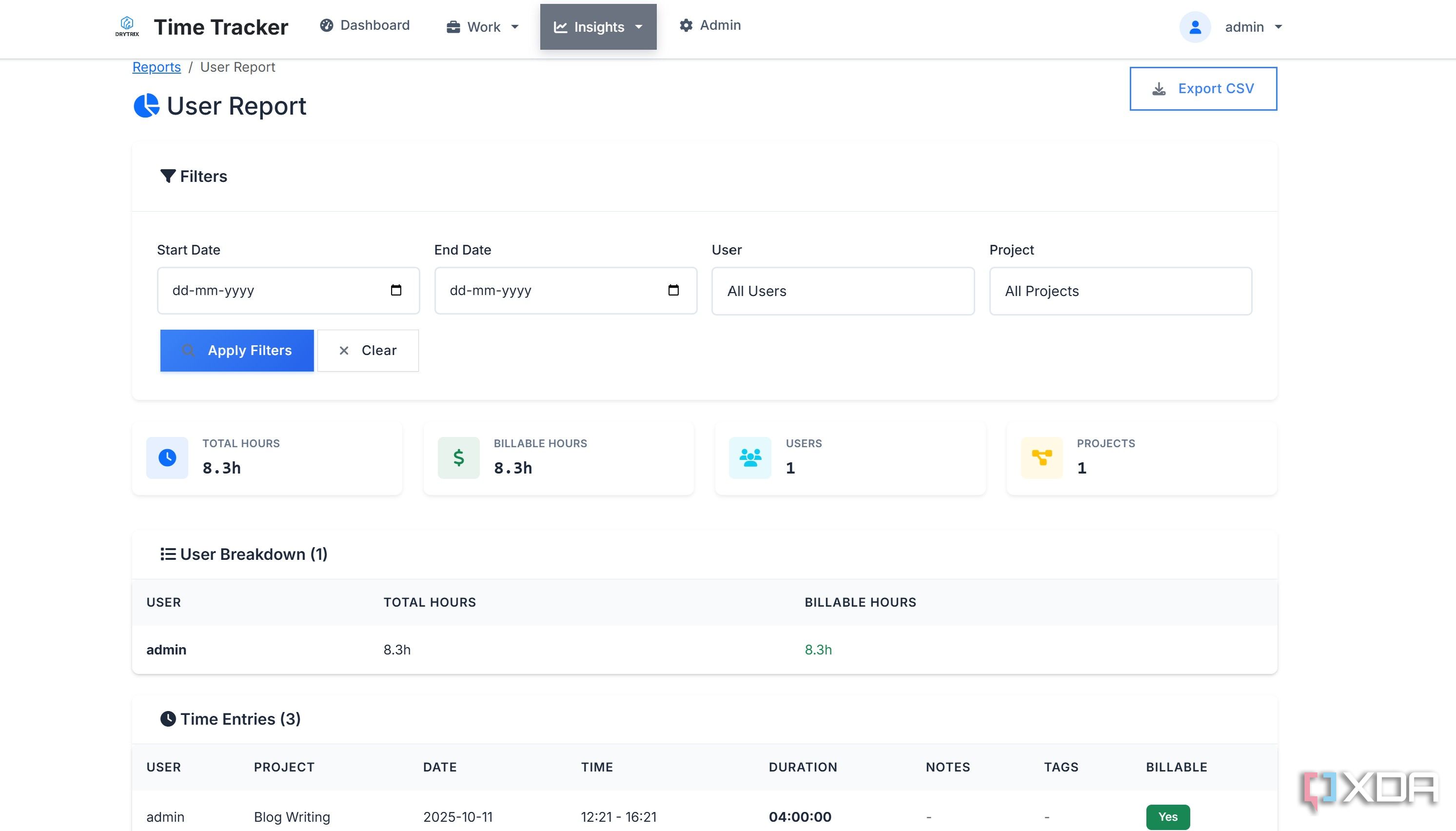 user reports in time tracker