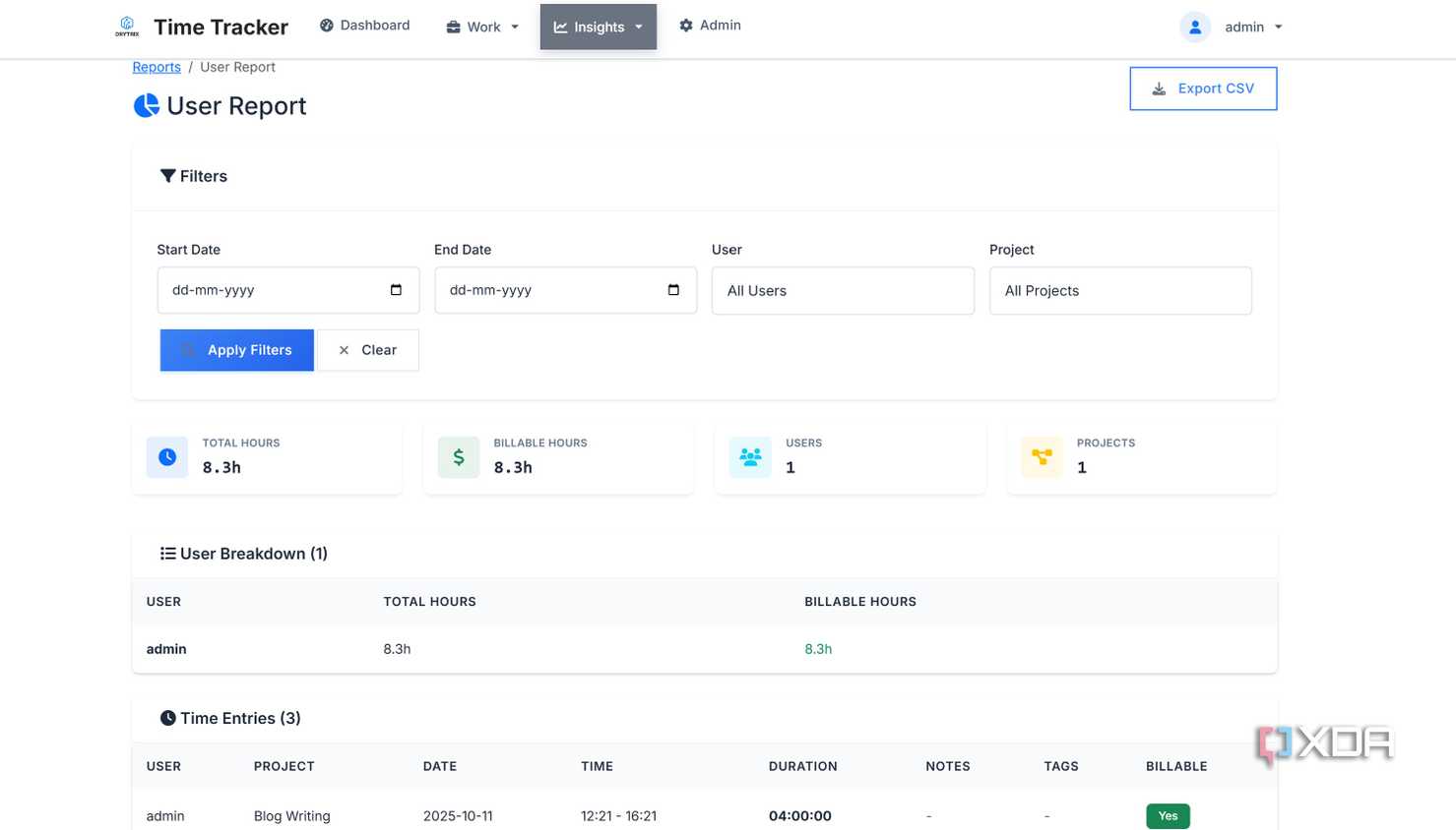 user reports in time tracker