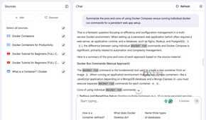 asking questions about Docker in NotebookLM