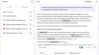 asking questions about Docker in NotebookLM
