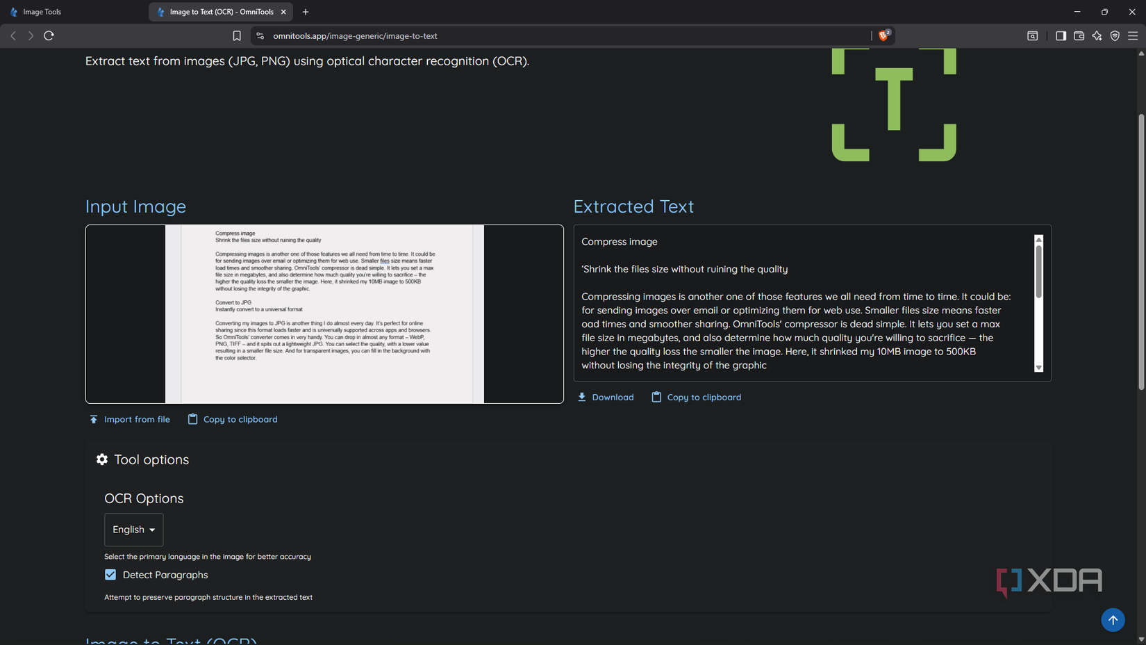 Omnious Text Extract This browser-based open-source tool covers every image editing need I have