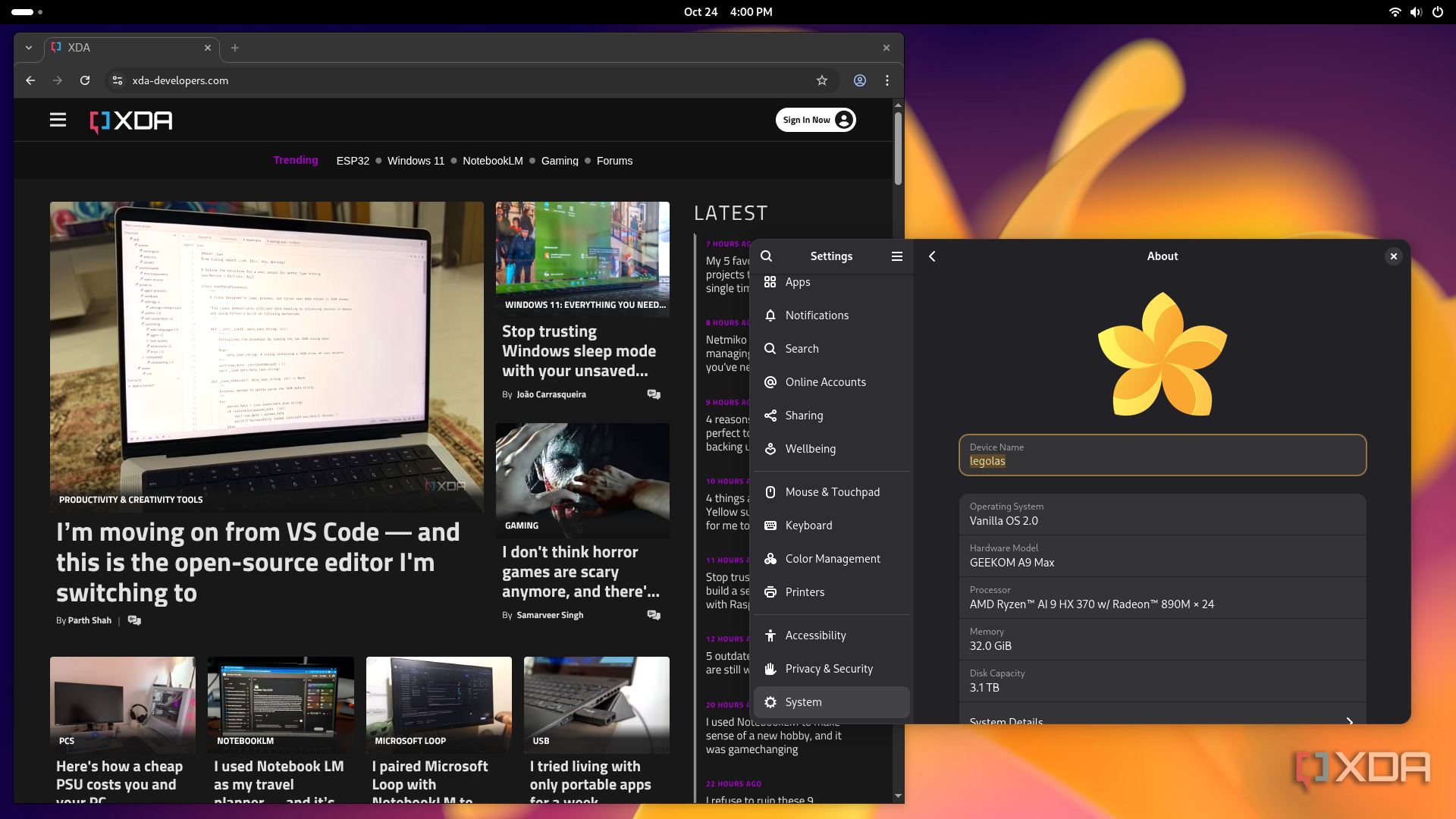 Vanilla OS with Chromium and About pane