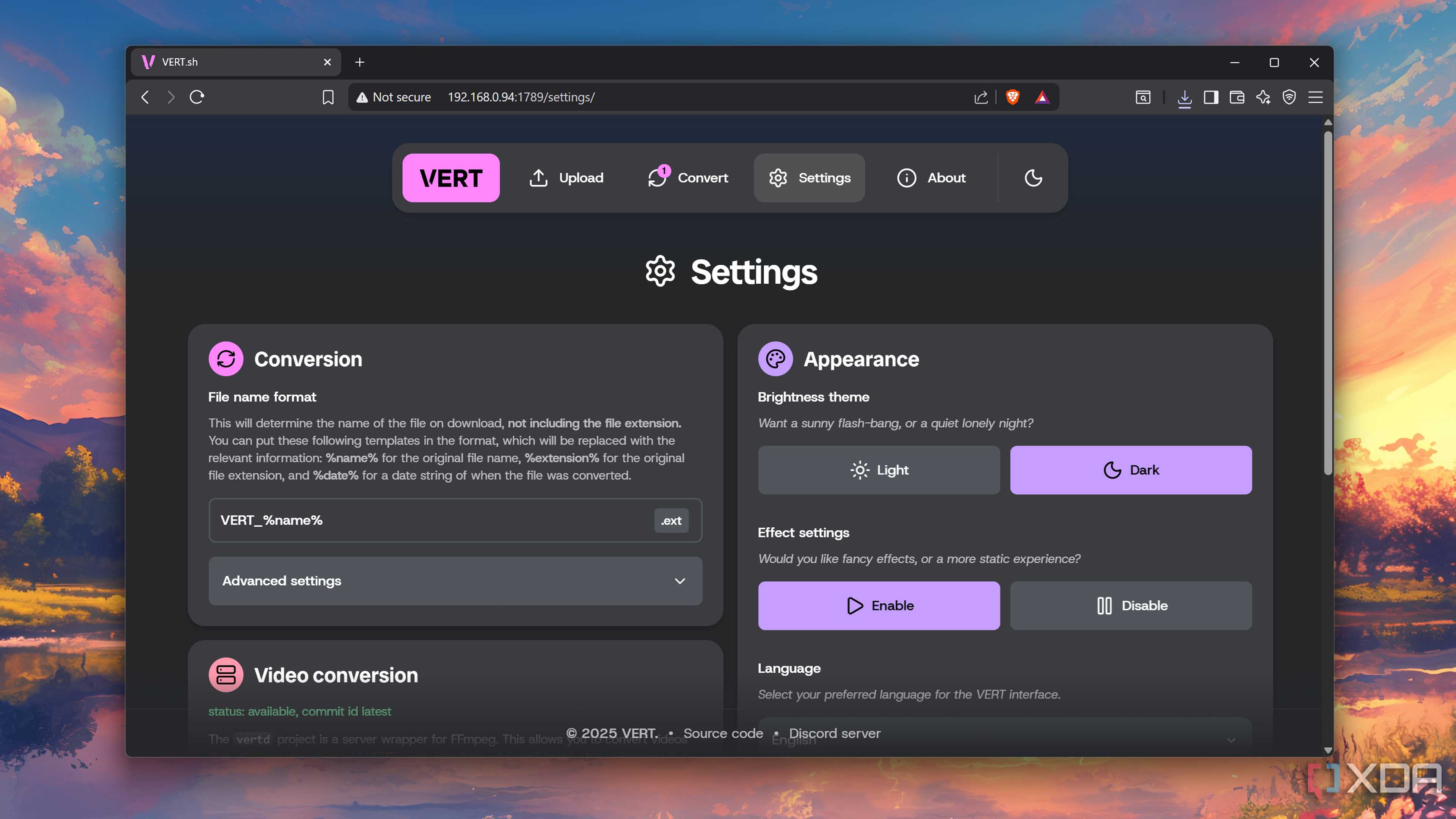 Configuring Settings in Vert