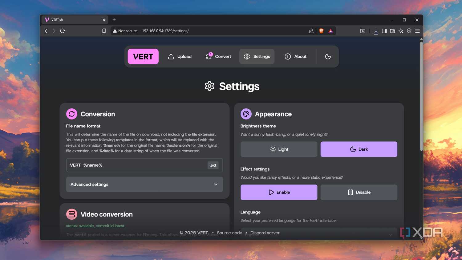 Configuring Settings in Vert
