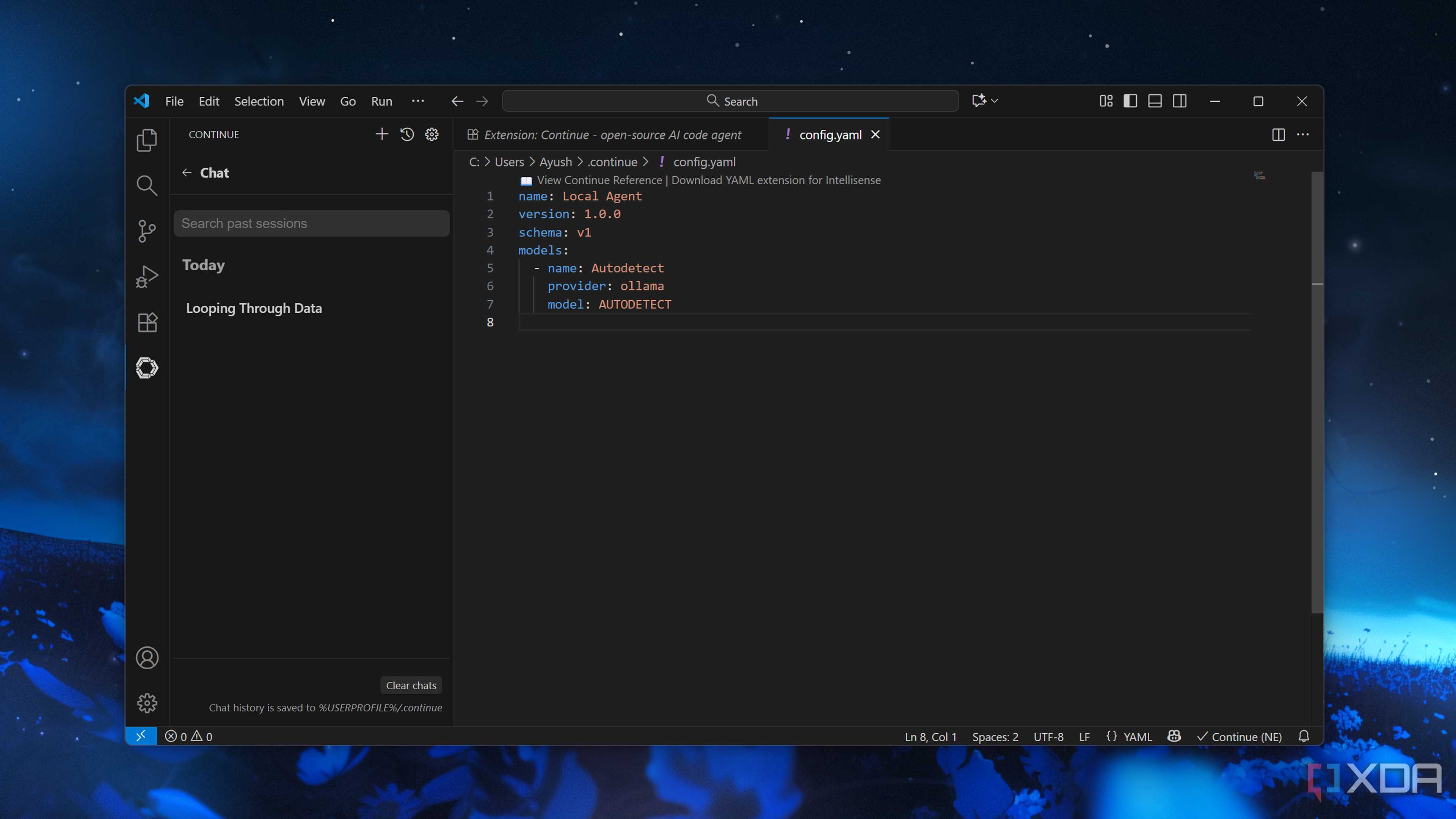 The Continue extension in VS Code
