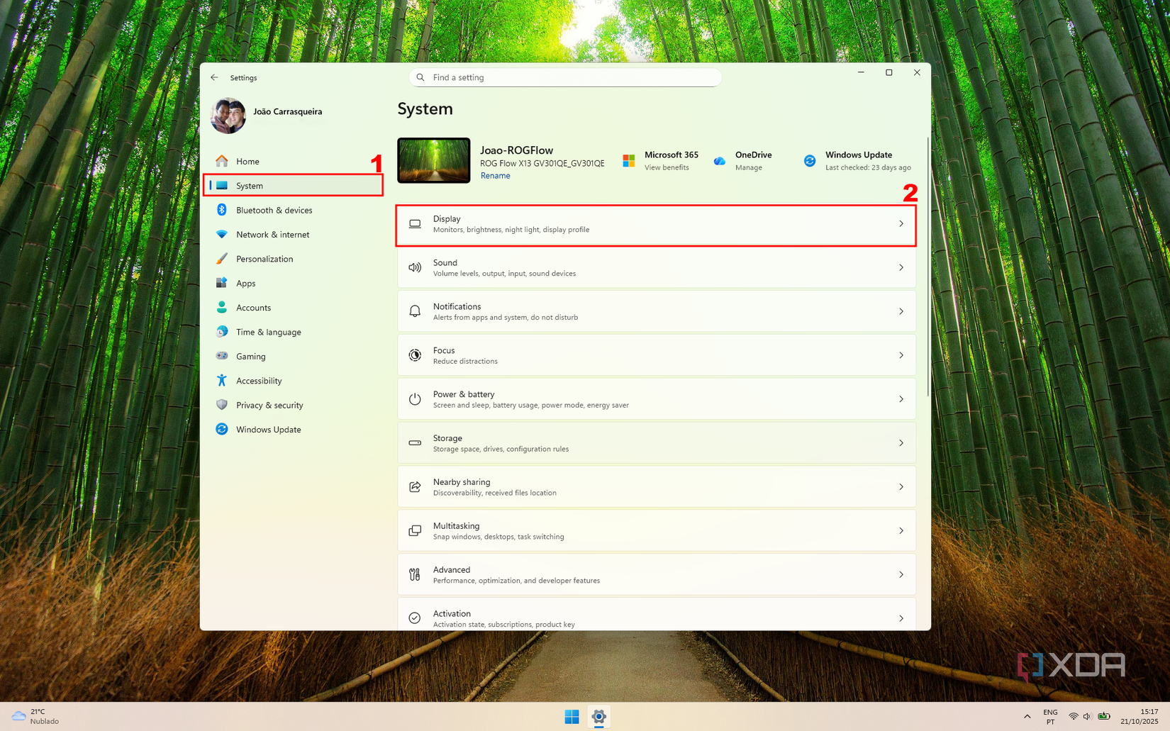 Screenshot of the Windows 11 Settings app showing the option to open the display settings
