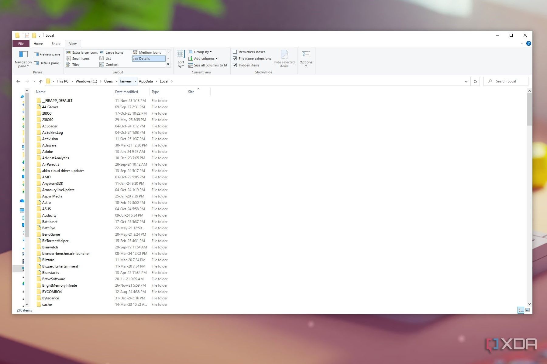 Screenshot showing Windows storage break-up on C drive on Windows 10