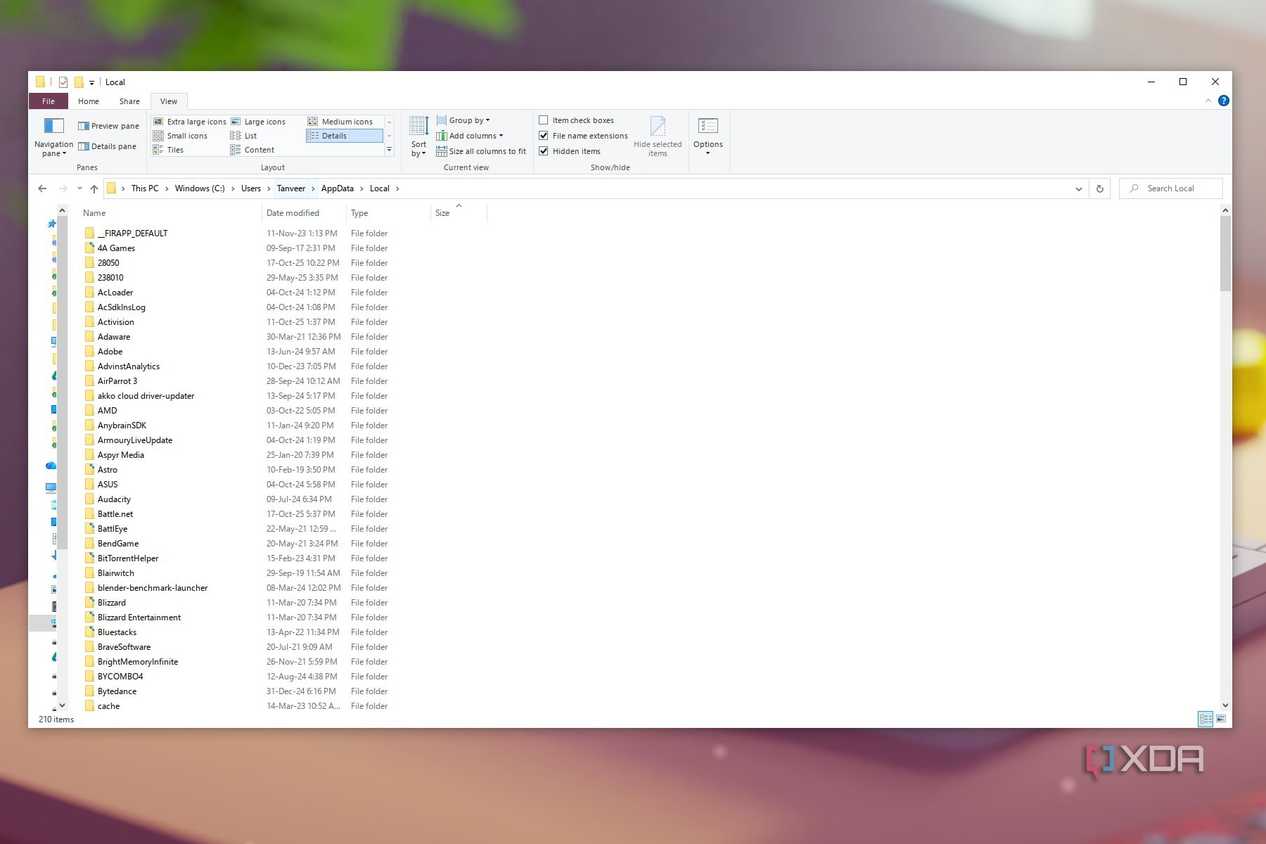 Screenshot showing Windows storage break-up on C drive on Windows 10
