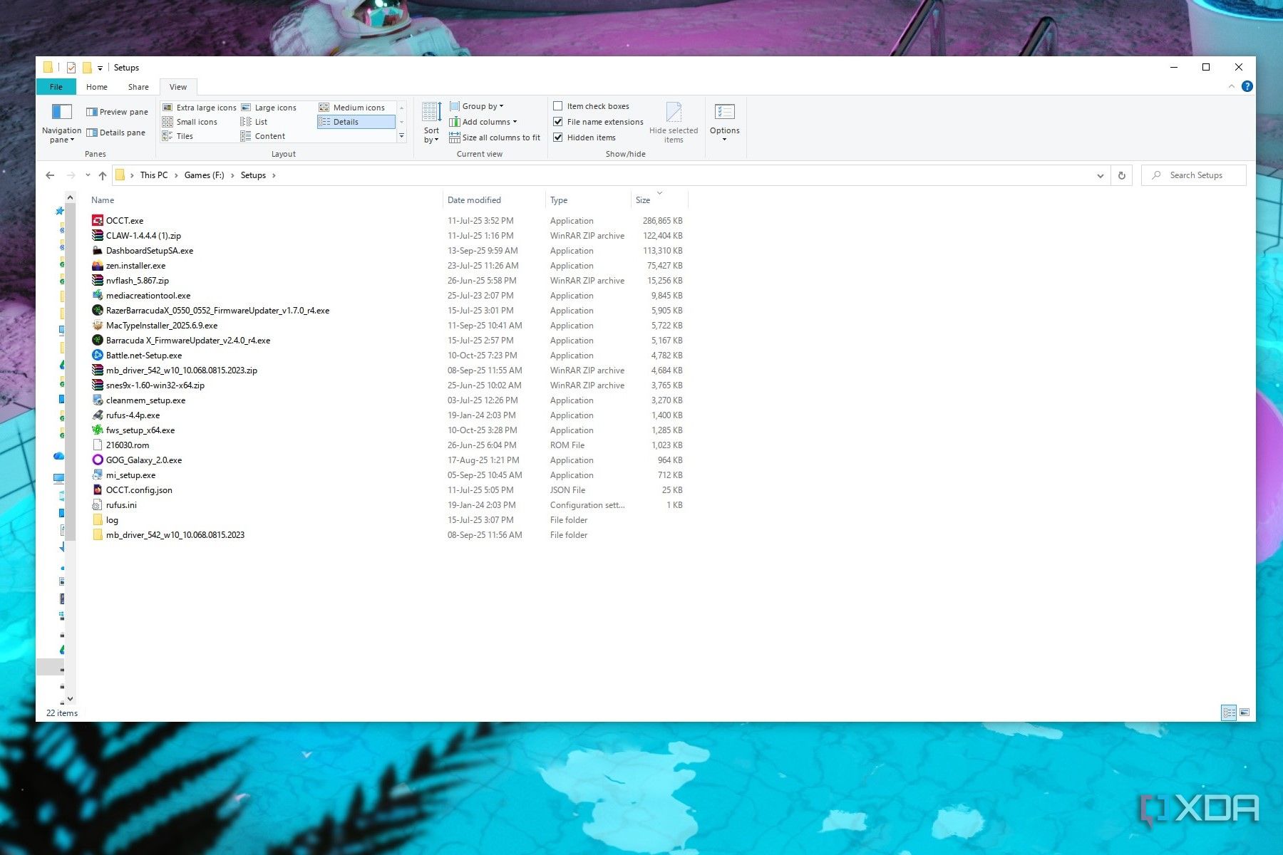 Screenshot showing Windows storage break-up on a folder on Windows 10