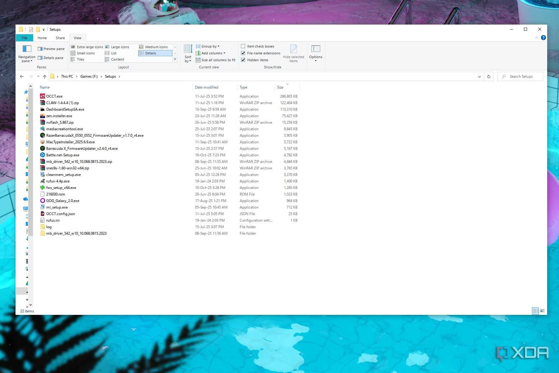Screenshot showing Windows storage break-up on a folder on Windows 10