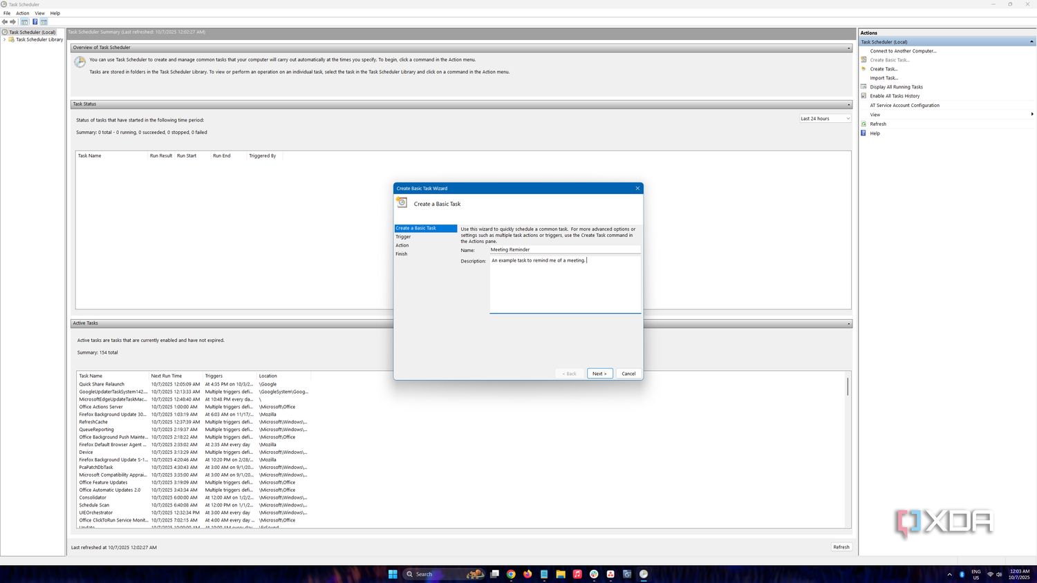 Creating a basic task in Windows Task Scheduler