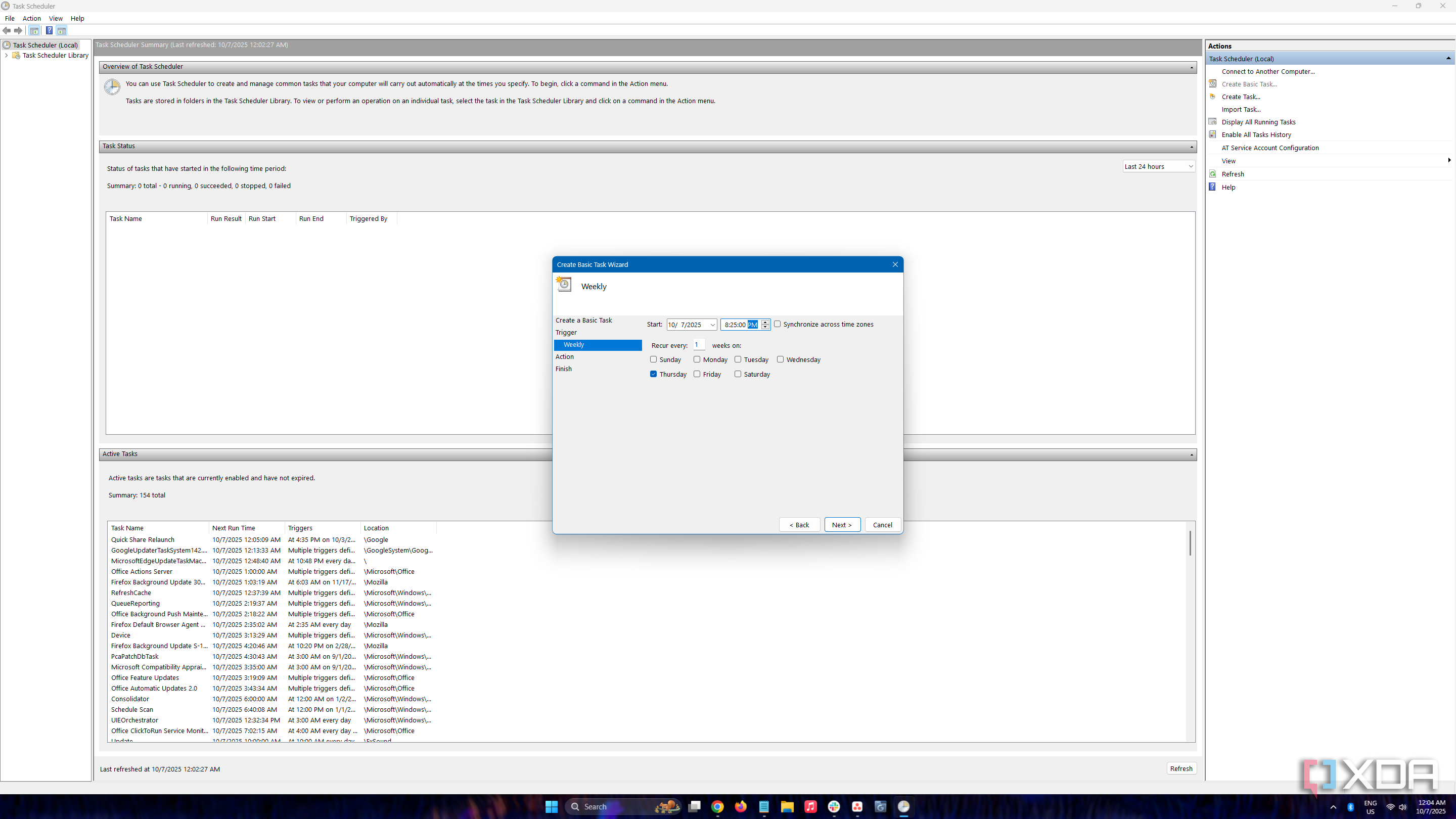 Setting date and time to start a recurring trigger in Windows Task Scheduler