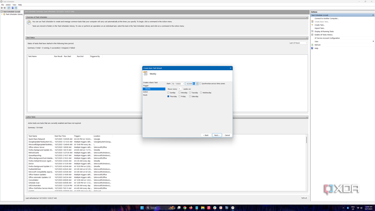 Setting date and time to start a recurring trigger in Windows Task Scheduler