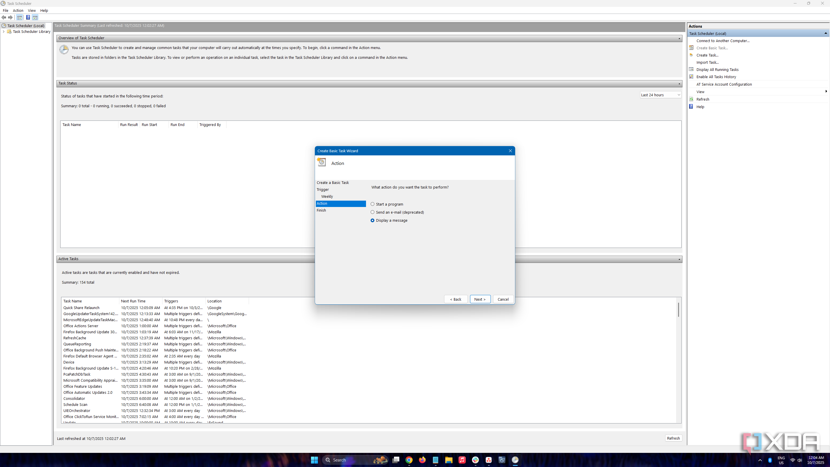 Selecting the triggered action in Windows Task Scheduler