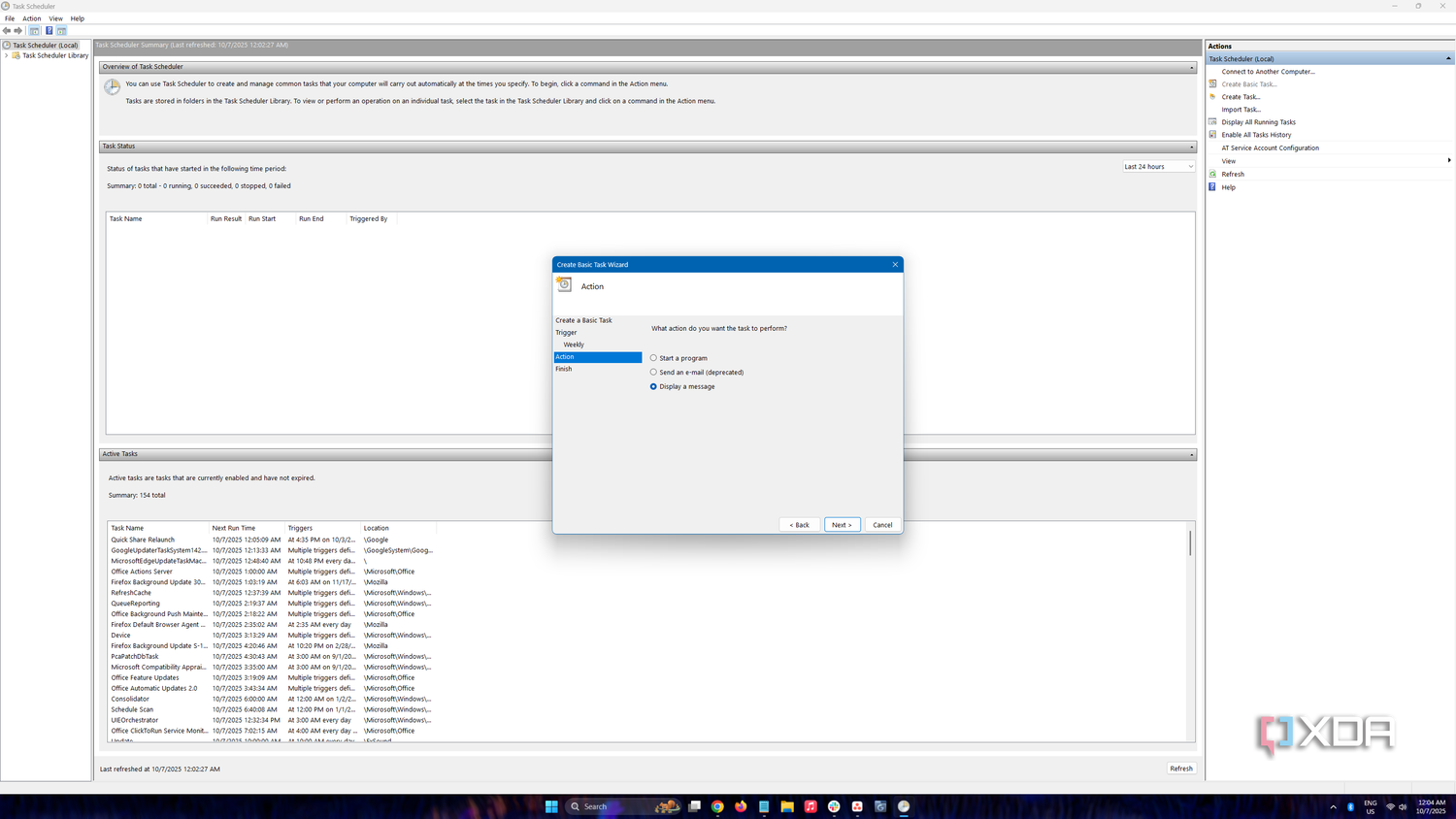 Selecting the triggered action in Windows Task Scheduler