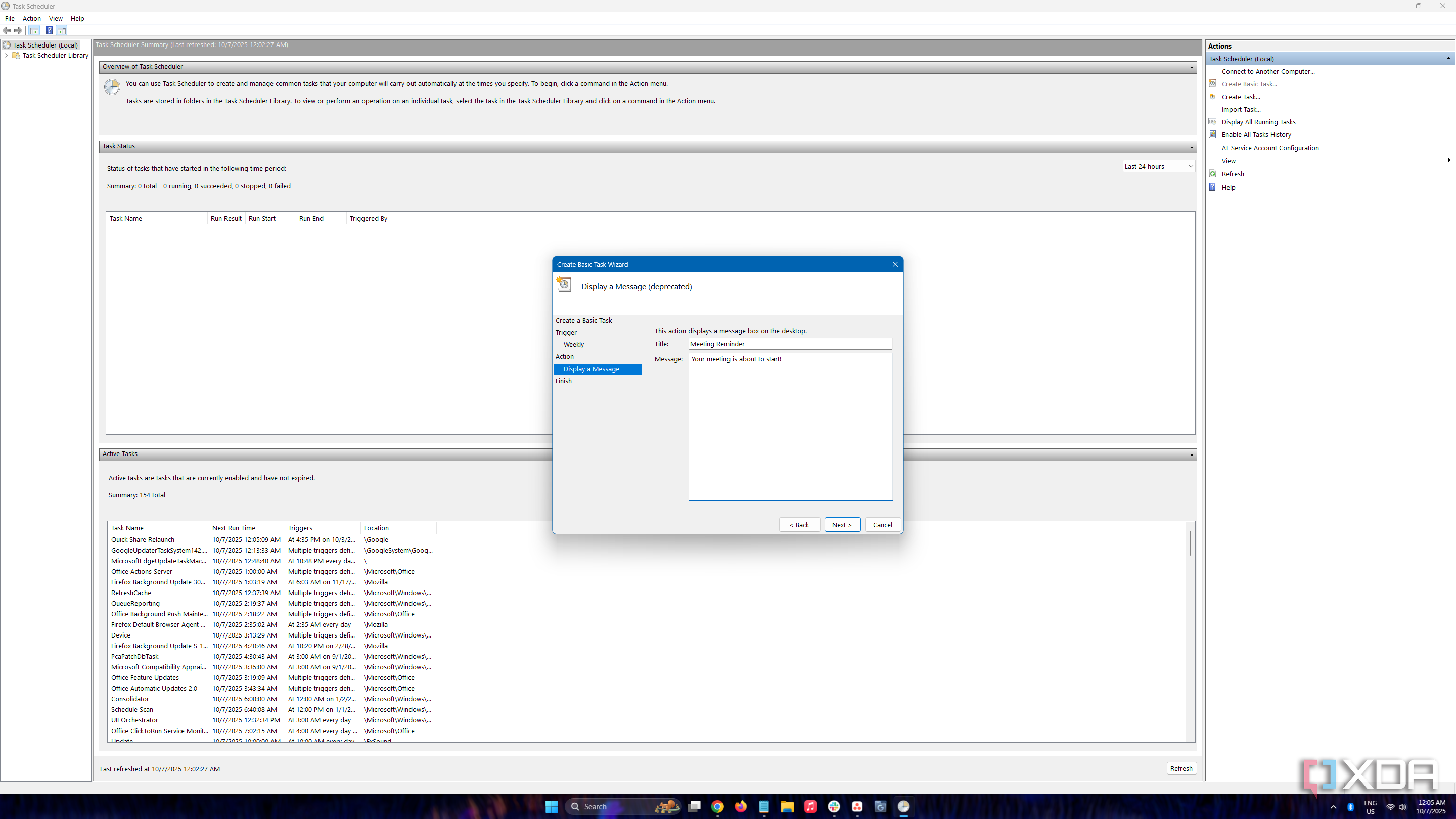 Displaying a message using Windows Task Scheduler