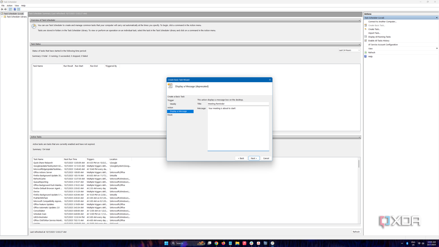 Displaying a message using Windows Task Scheduler