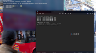 Screenshot of Windows Terminal next to a Notepad window where the output of a ping command has been pasted