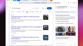 XDA Developers Google Search result next to AI Chat interface