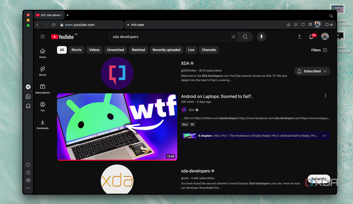 XDA Developers YouTube videos showing up on Opera Neon