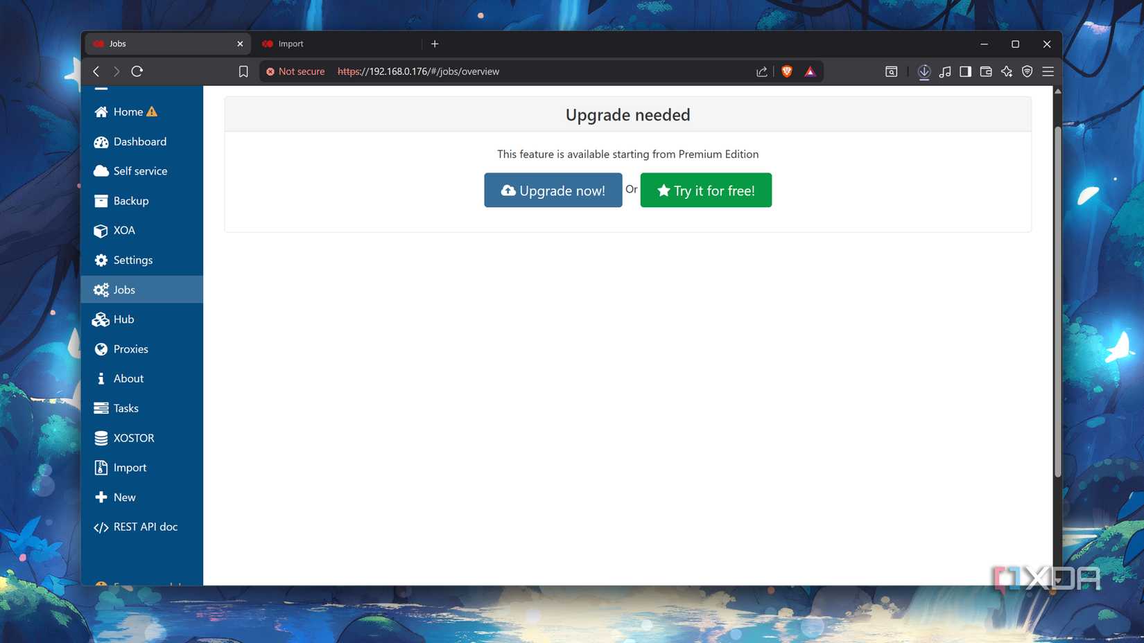 The upgrade needed page on XOA