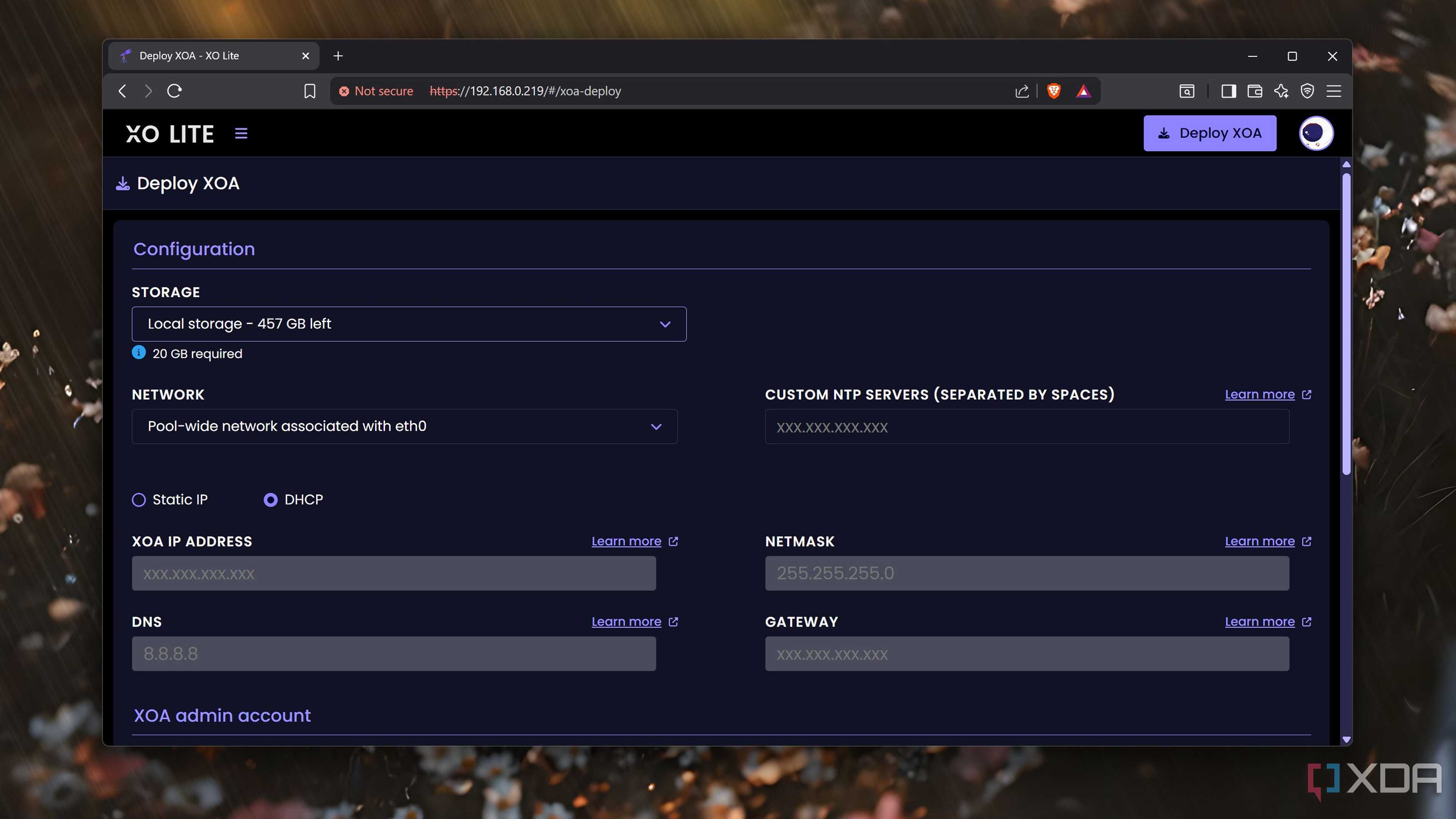 Configuring the Storage settings for XOA