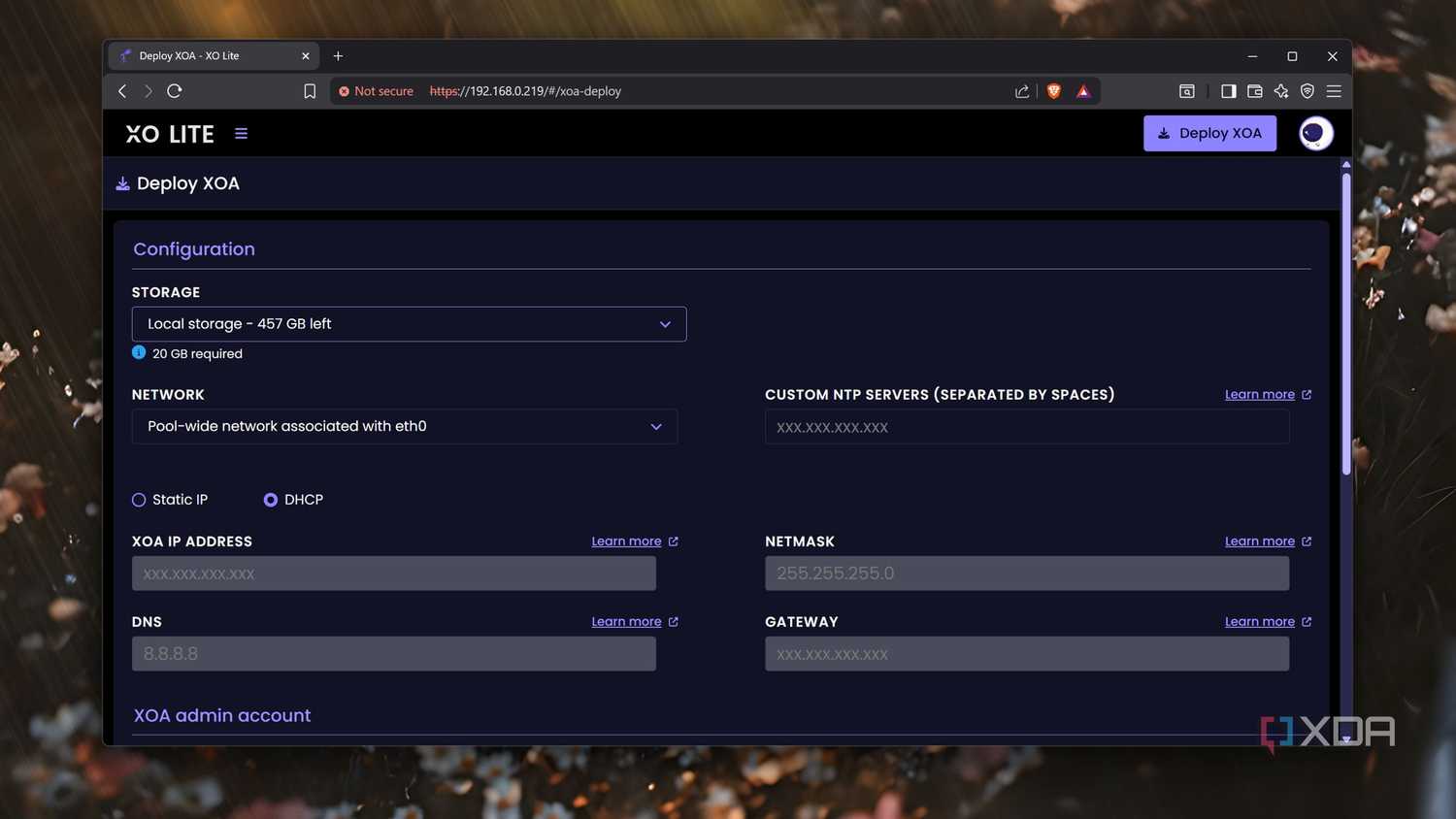 Configuring the Storage settings for XOA