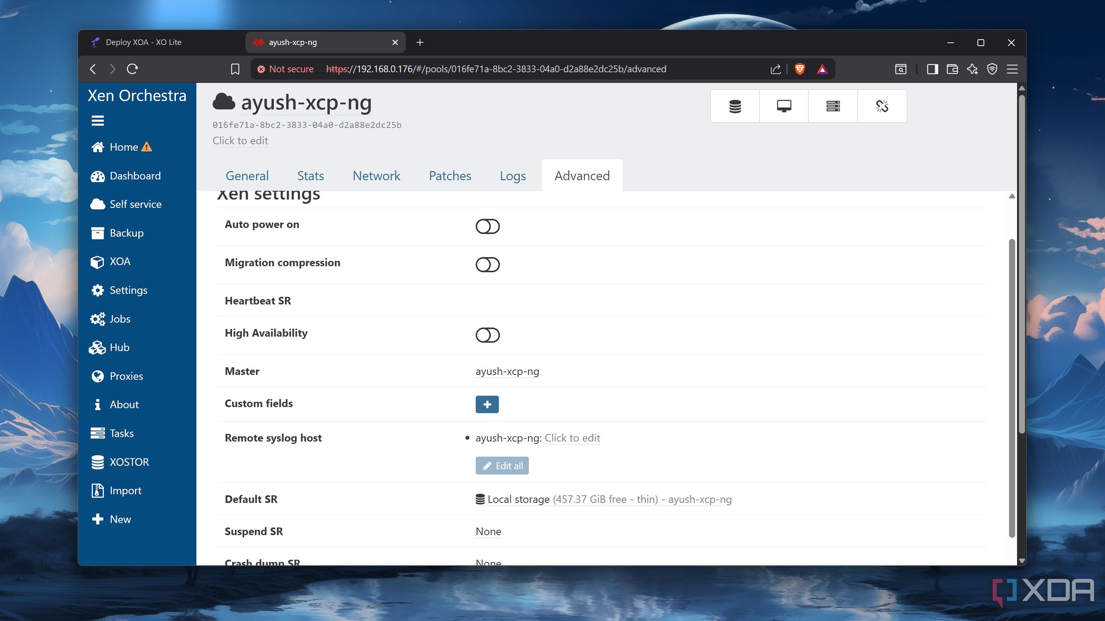HA settings in XCP-ng
