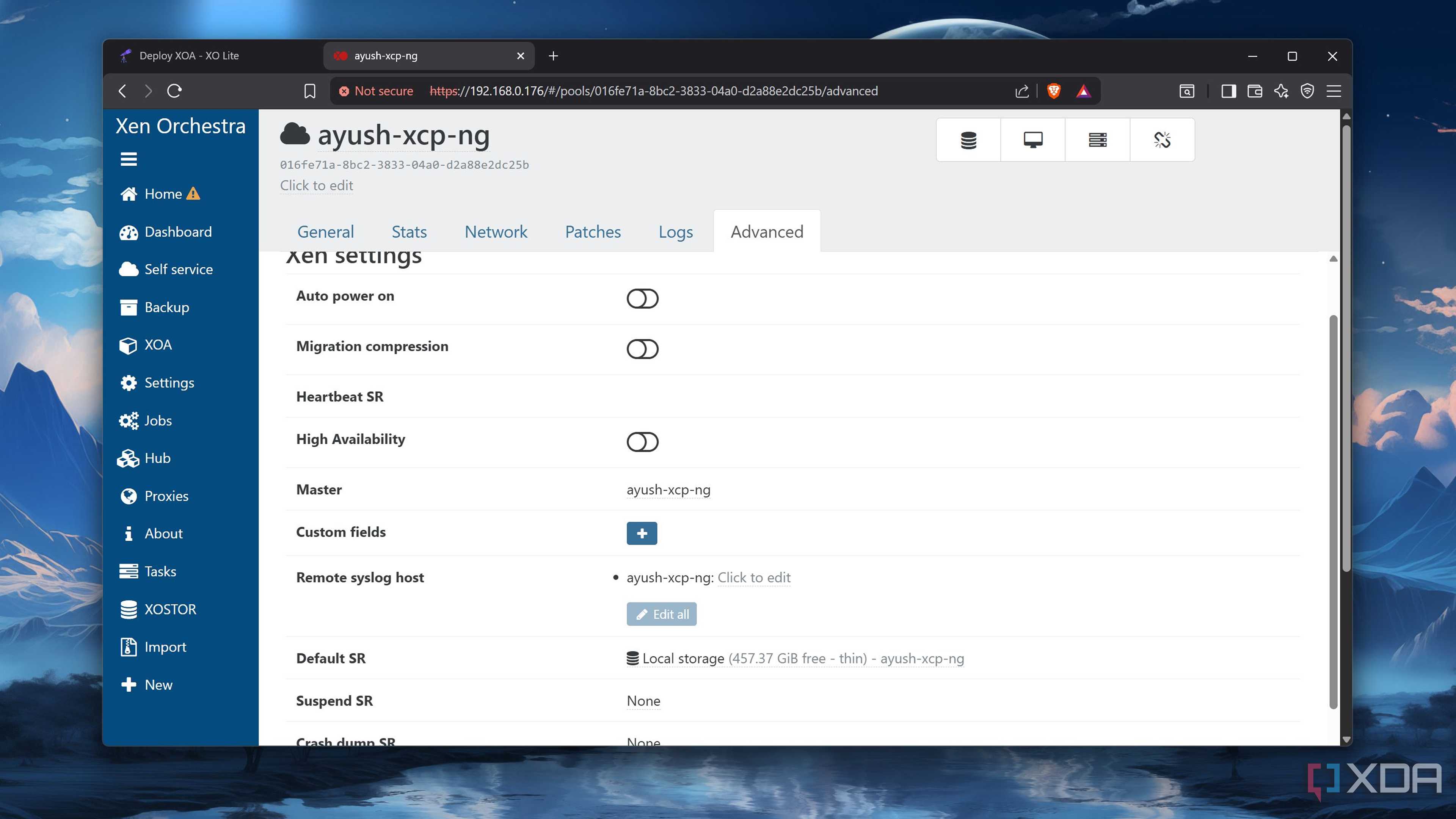 HA settings in XCP-ng