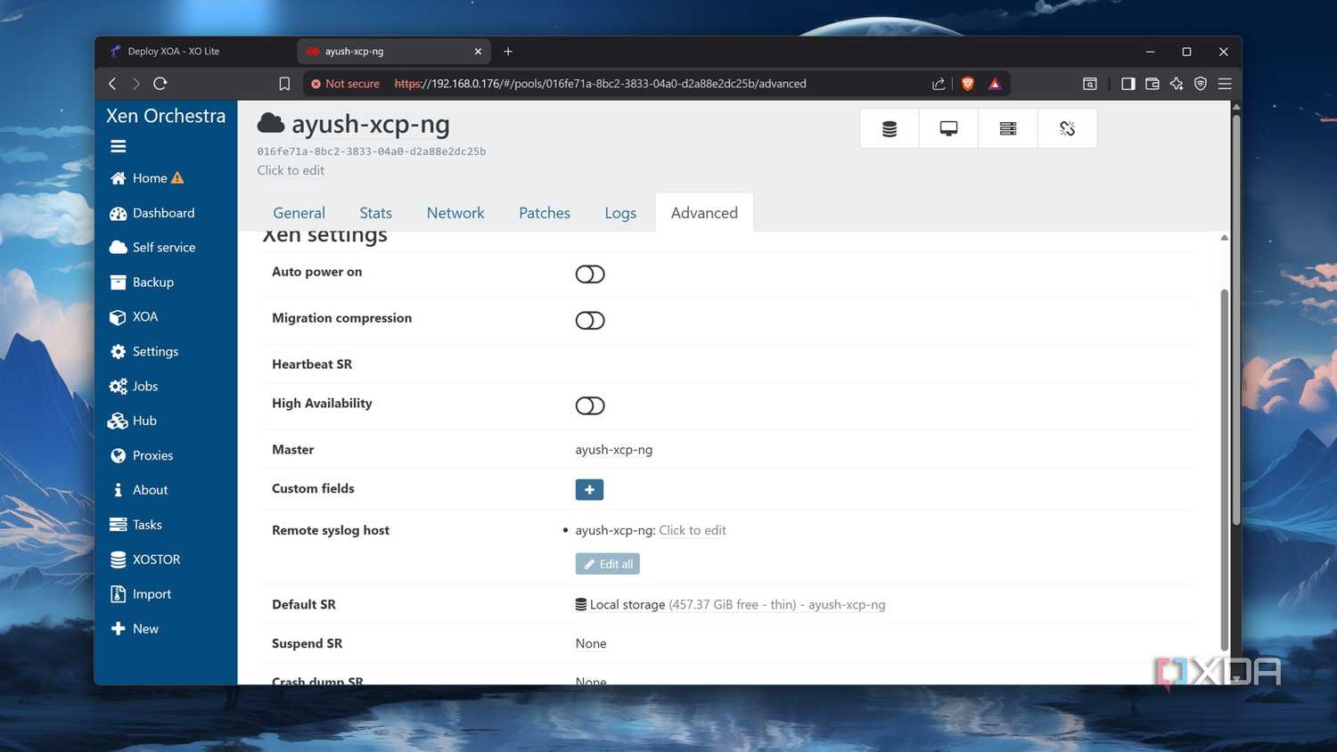 HA settings in XCP-ng