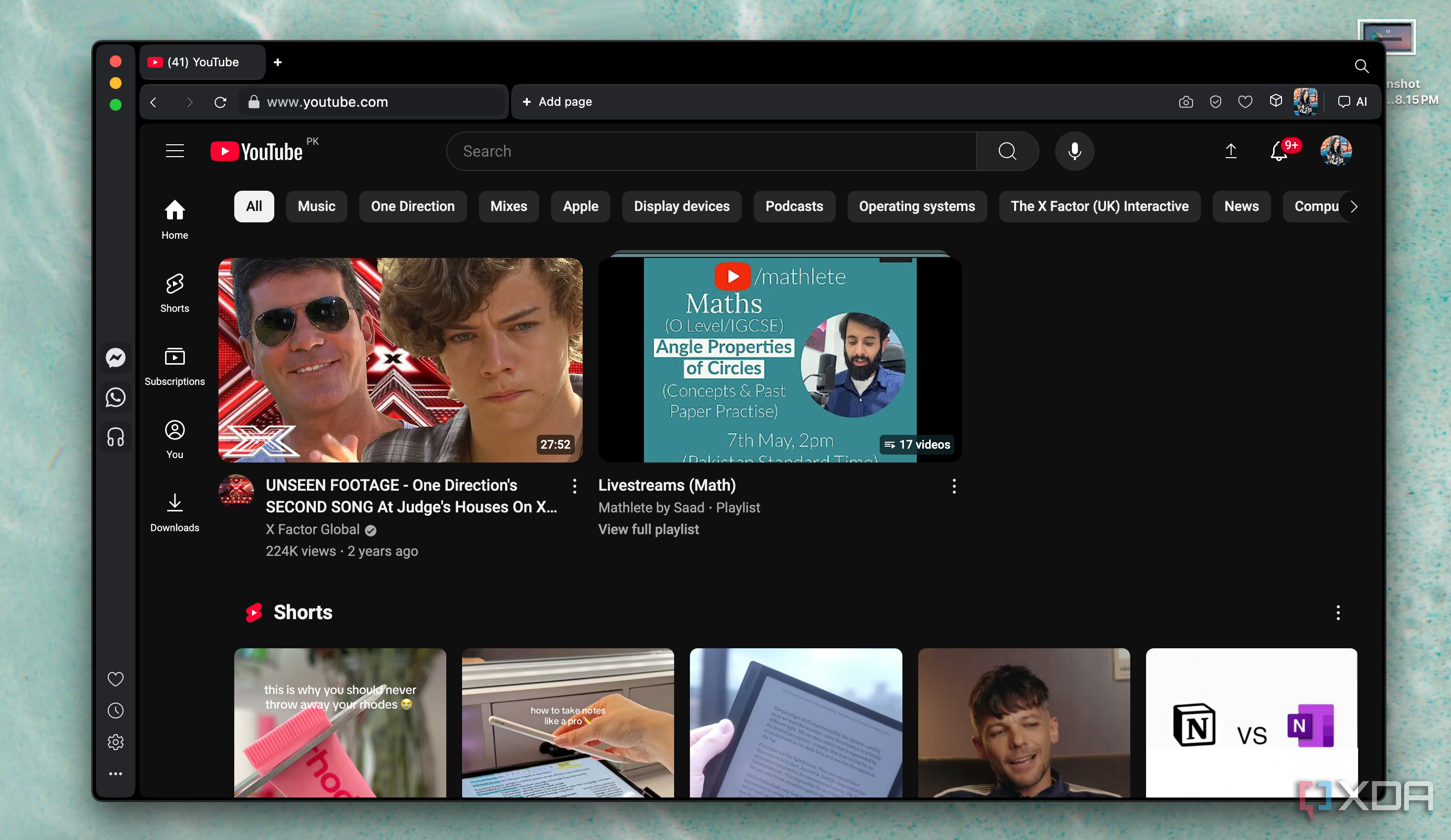 YouTube open on Opera Neon