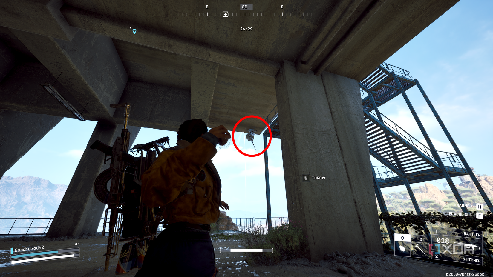Throwing a grenade at a sentinel in Arc Raiders.