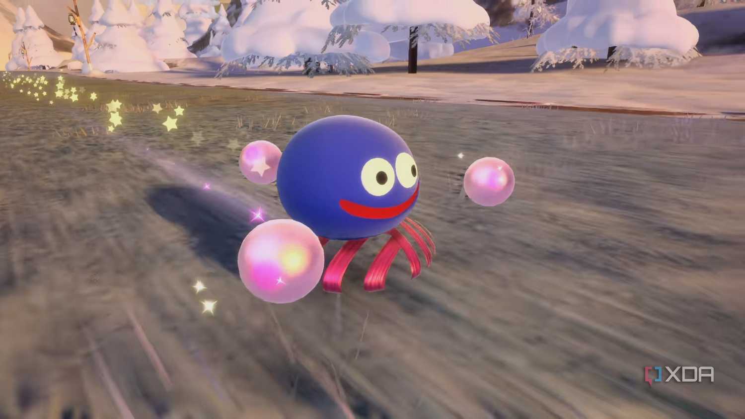 Gooey races down a track in Kirby Air Riders