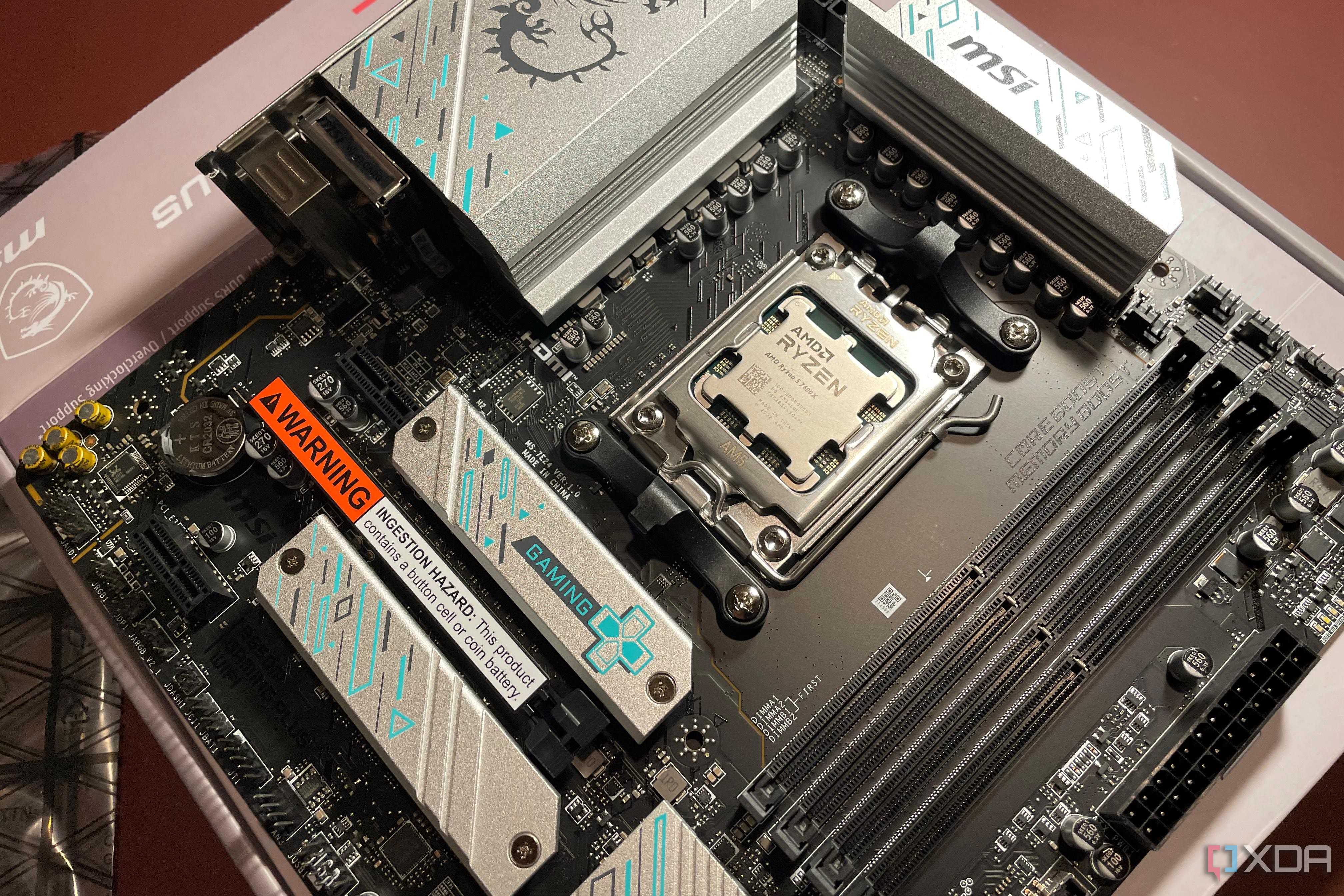 An image of an MSI motherboard with an AMD Ryzen 7600X3D installed.