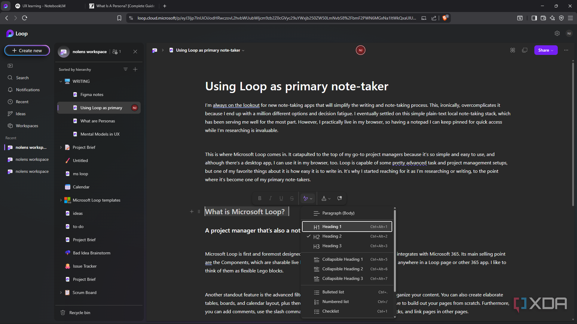 I started using Microsoft Loop as my primary note-taker